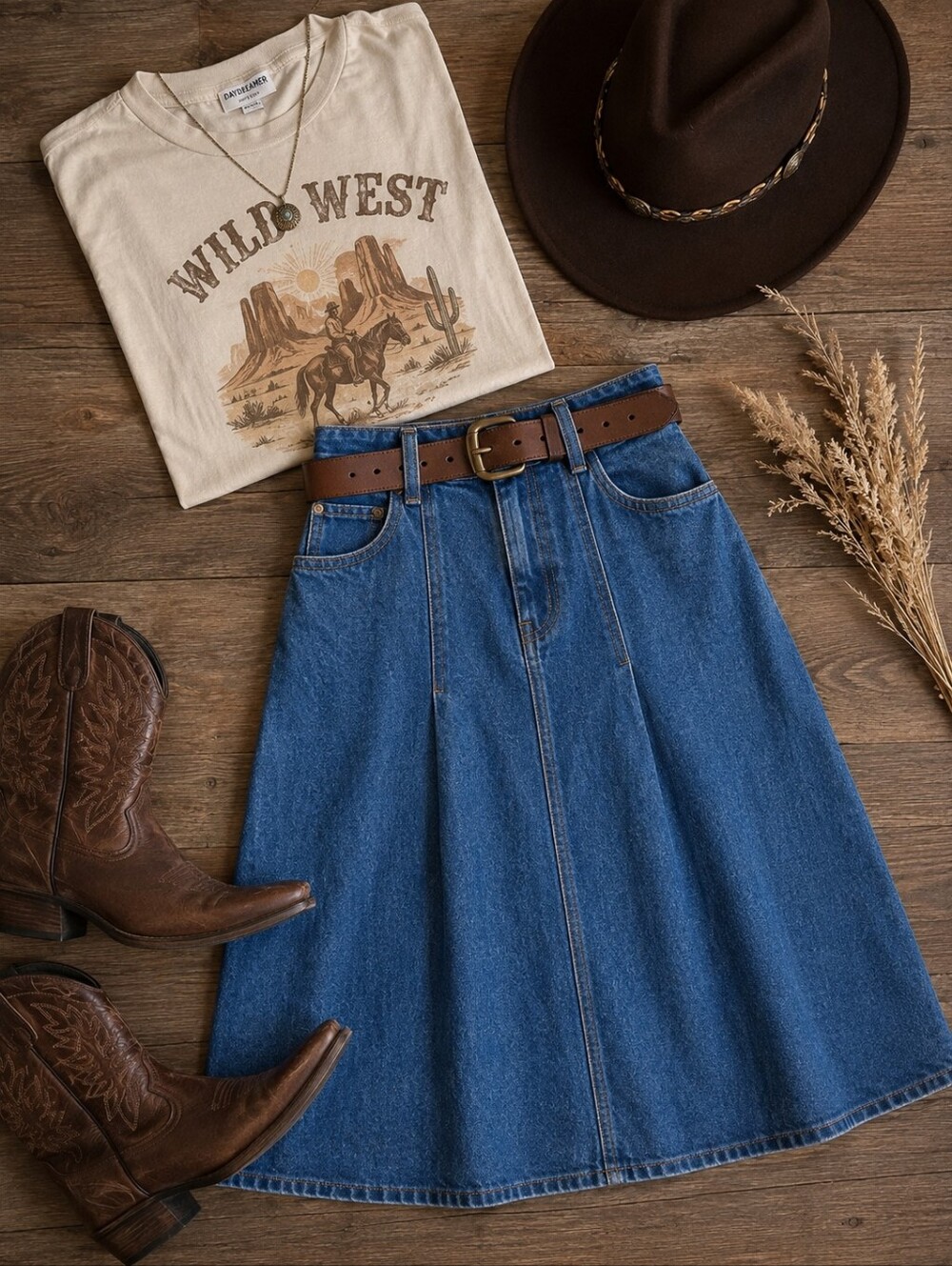 Levi’s Western Denim Midi Skirt Ranch Style A-Line Jean Skirt Cowgirl Core 16